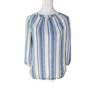 Boden - Blue & White Striped Linen Button Blouse Shirt Sz 2